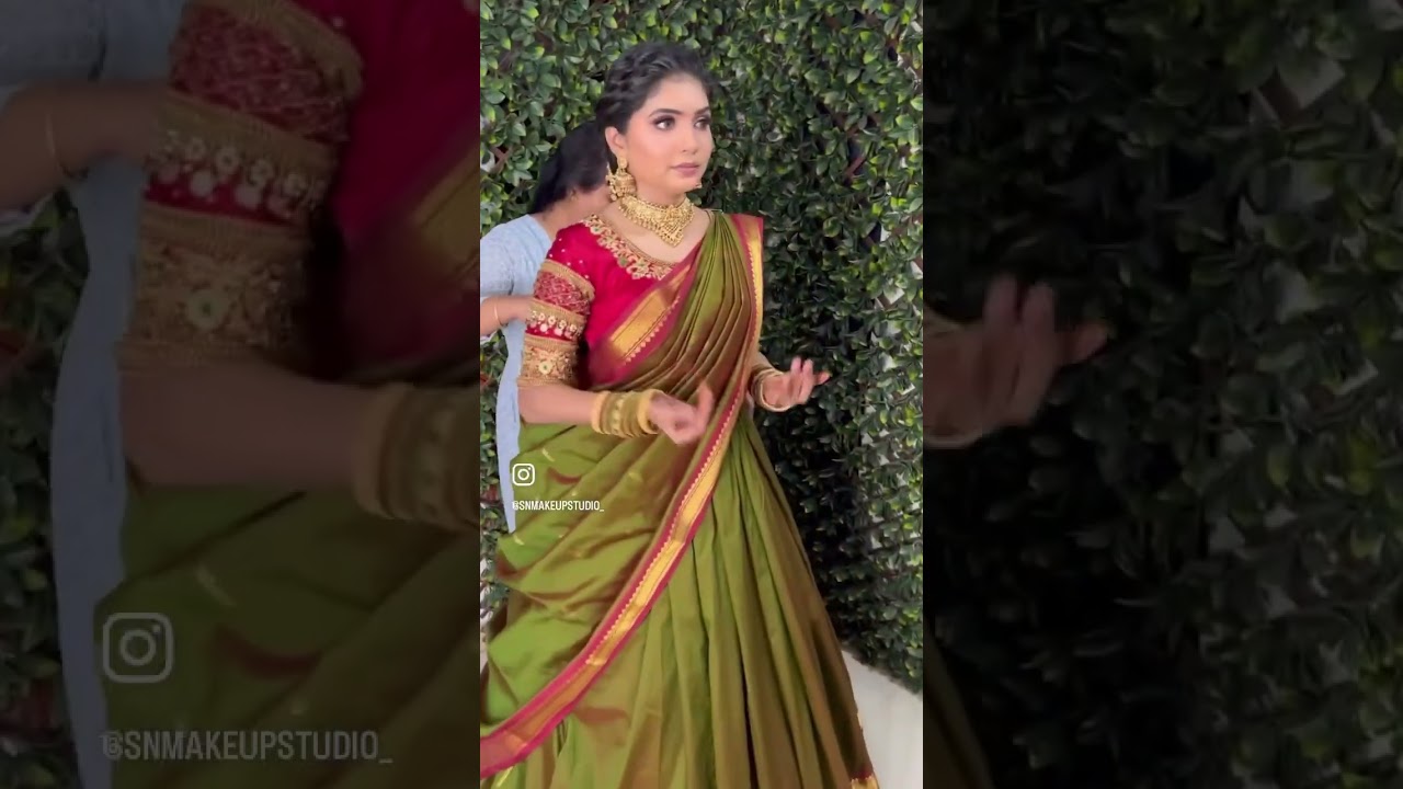 Can can drape with nine yards saree💚#sareetips #cancansaree #nineyards #halfsaree #sareedraping