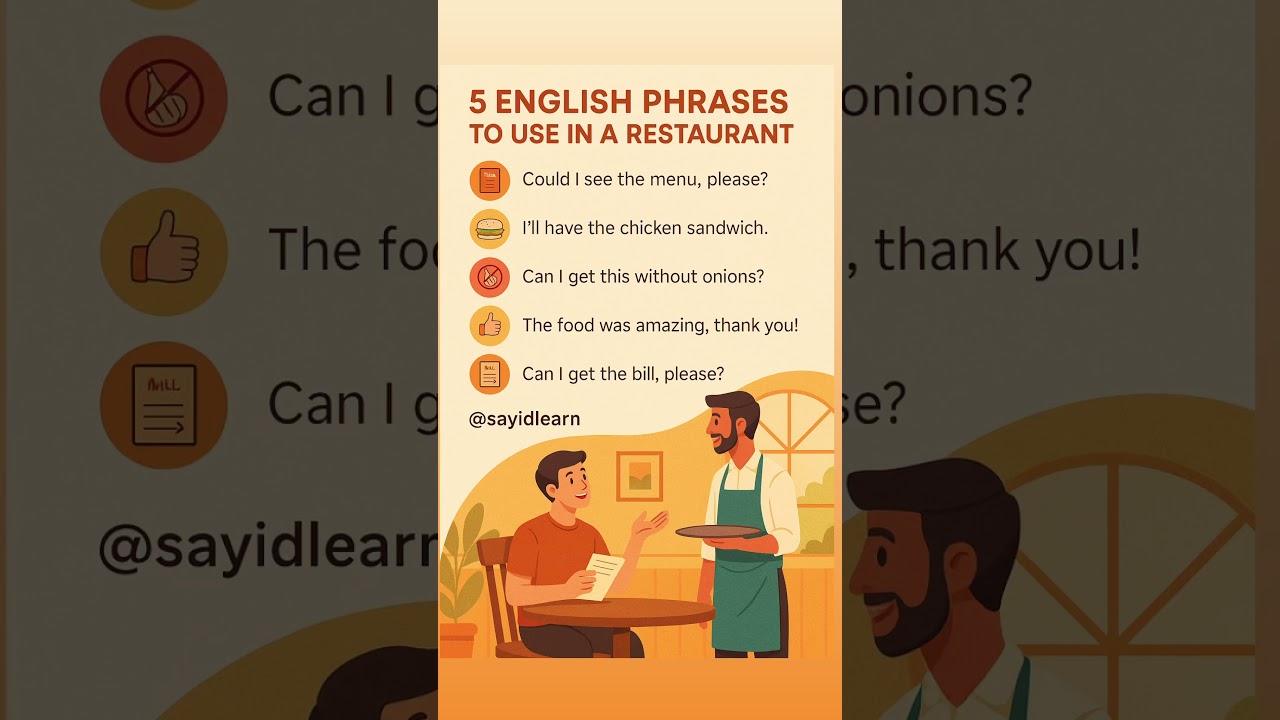 Speak confidently when eating out! Learn these #LearnEnglish #RestaurantEnglish #DailyEnglish