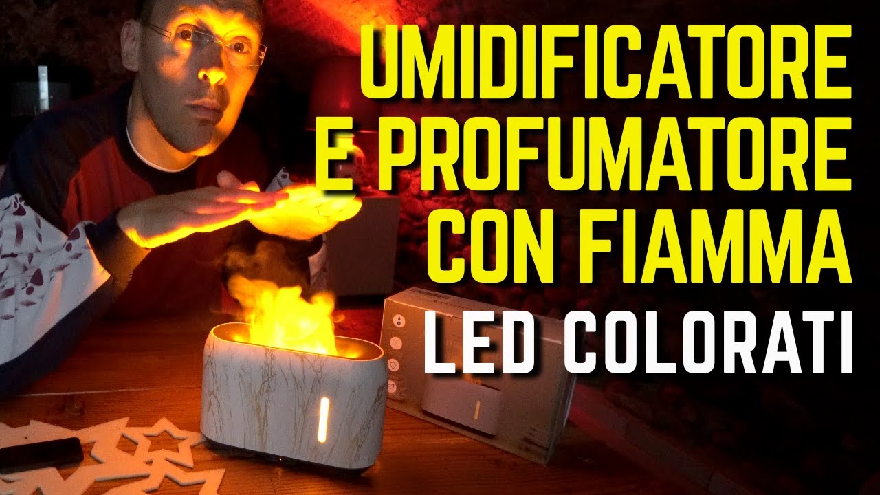 UMIDIFICATORE e DIFFUSORE PROFUMO con FIAMMA a LED COLORATA