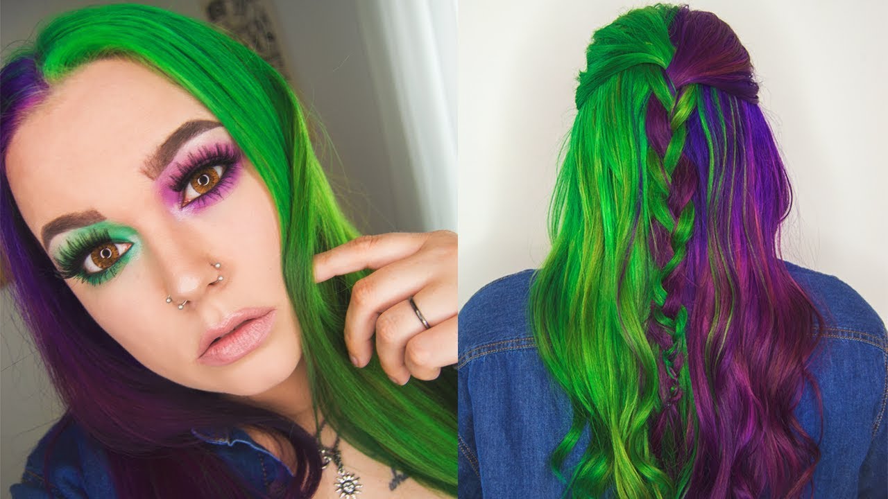 How to color split hair | Green and purple hair