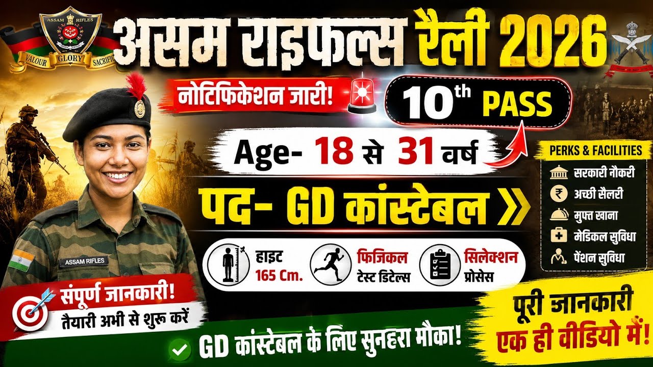 Assam Rifles Recruitment 2026 | Assam Rifles New Vacancy 2026 | Age Limit, Height, Online Form Date