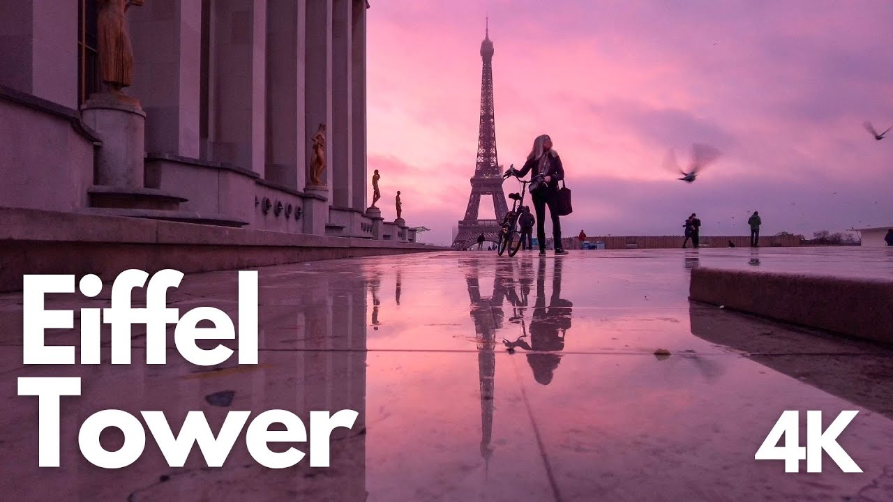 Paris - Eiffel Tower sunrise walk tour - 4K