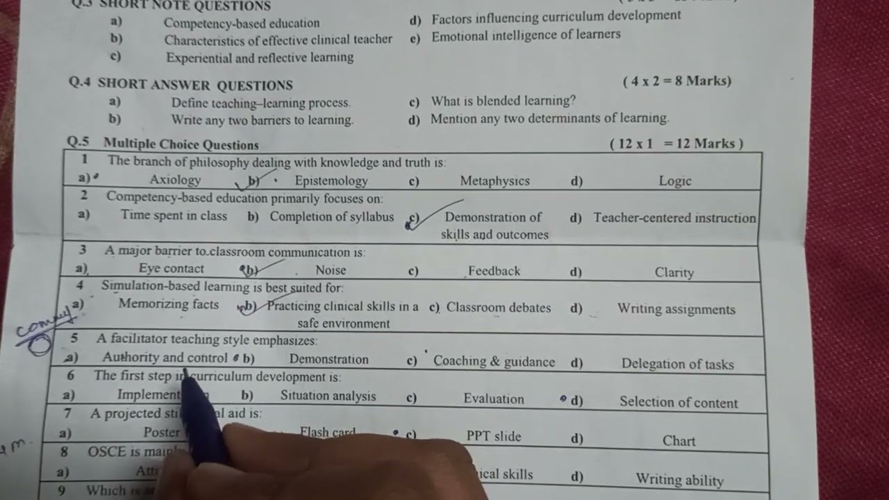 Bsc nursing 5th sem | NURSING EDUCATION | Question paper | MCQ #bscnursing #nursingeducation #mcq 