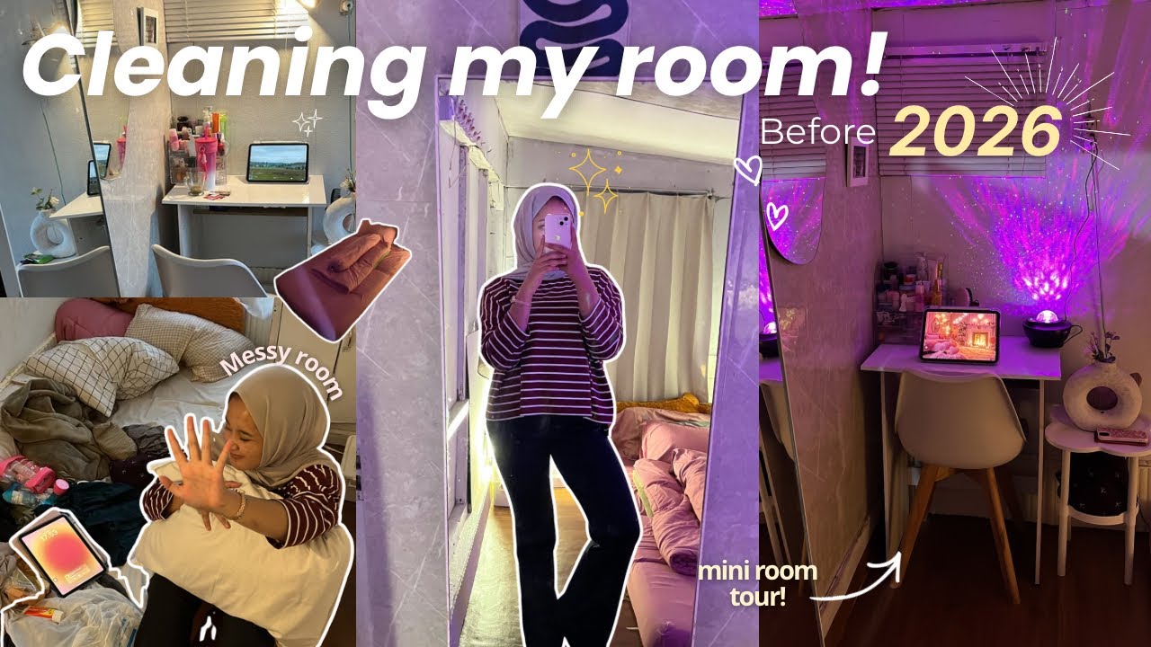 Deep cleaning my room before 2026! Mini room tour🪄🕯️🎀