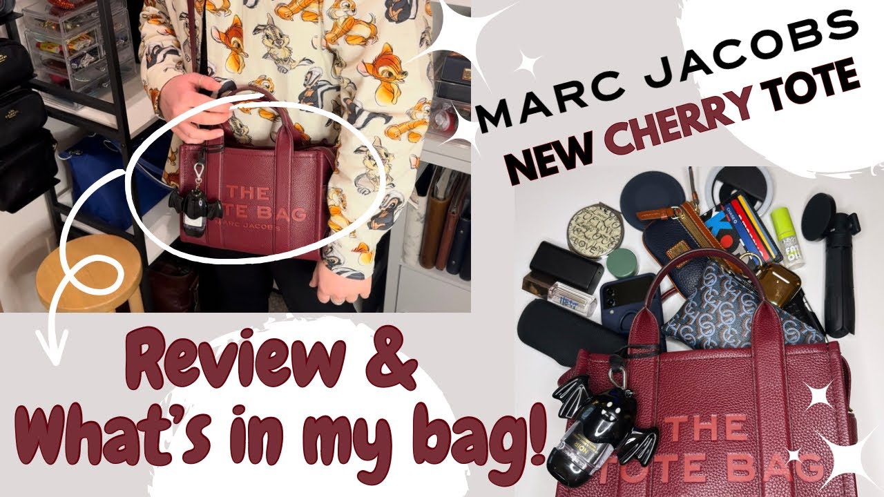 NEW Cherry Marc Jacobs Tote Bag Review & Whats in my tote bag | daily handbag essentials
