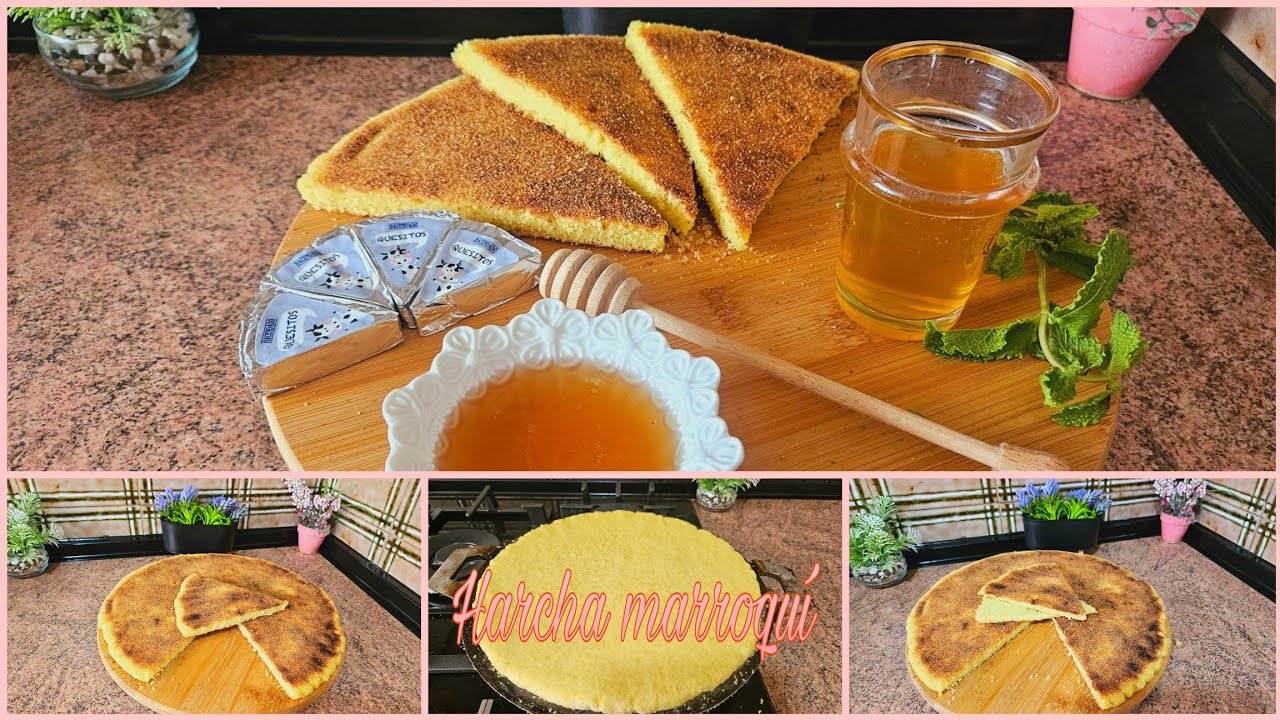 Harcha marroquí tradicional para desayunar o merendar, pan de sémola hidratado muy crujiente y fácil