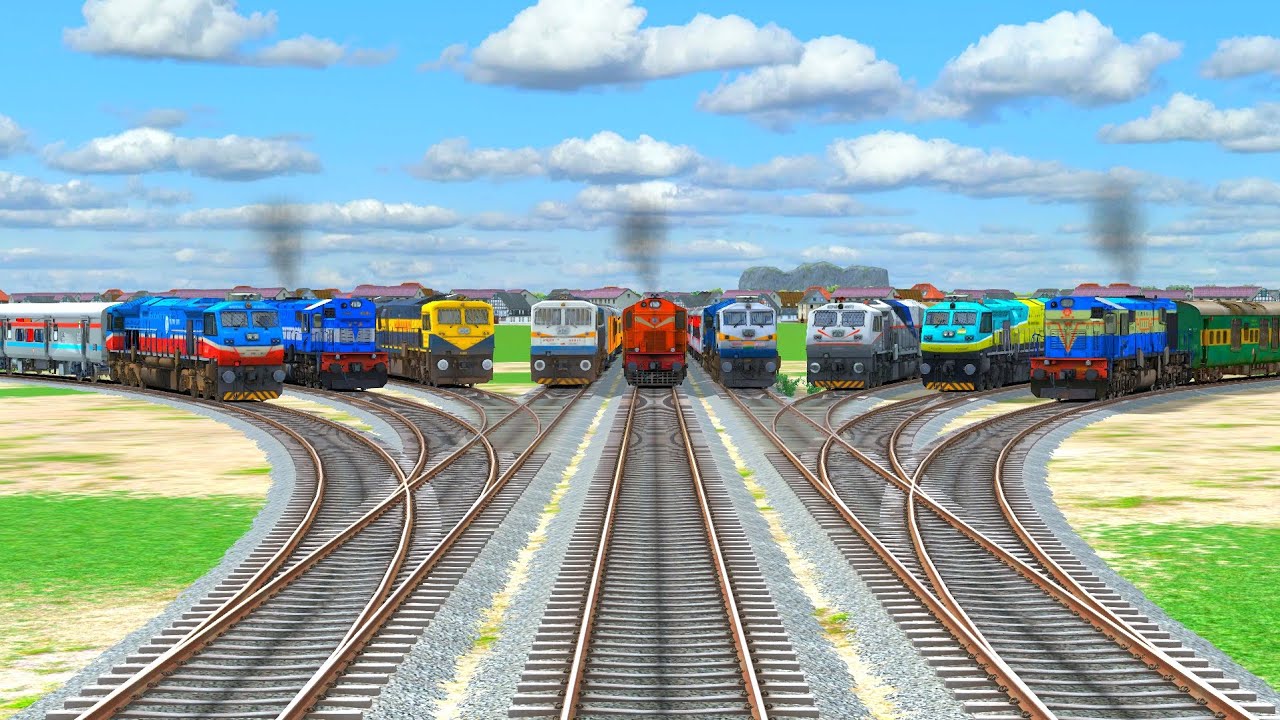 9 Trains Crossing Each other at Diamond Railroad Tracks | BUMPY FORKED RAILROAD TRACKS