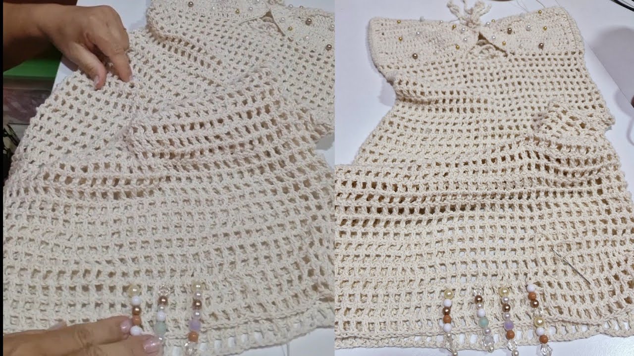 COMO COLOCAR MIÇANGAS NO VESTIDO DE CROCHÊ / passo a passo da barra.