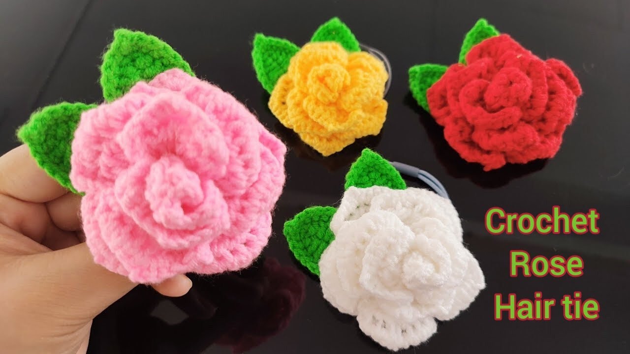 Crochet Rose Hair Tie🌹🌹🌹နှင်းဆီပန်း ခေါင်းစည်းကြိုး ထိုးနည်း