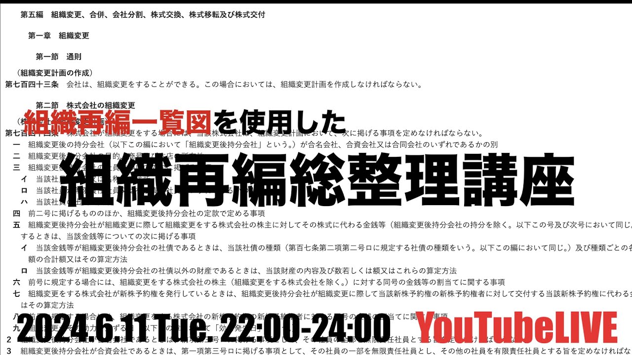 組織再編一覧図を使用した組織再編総整理講座　2024.6.11 Tue. 22:00-24:00