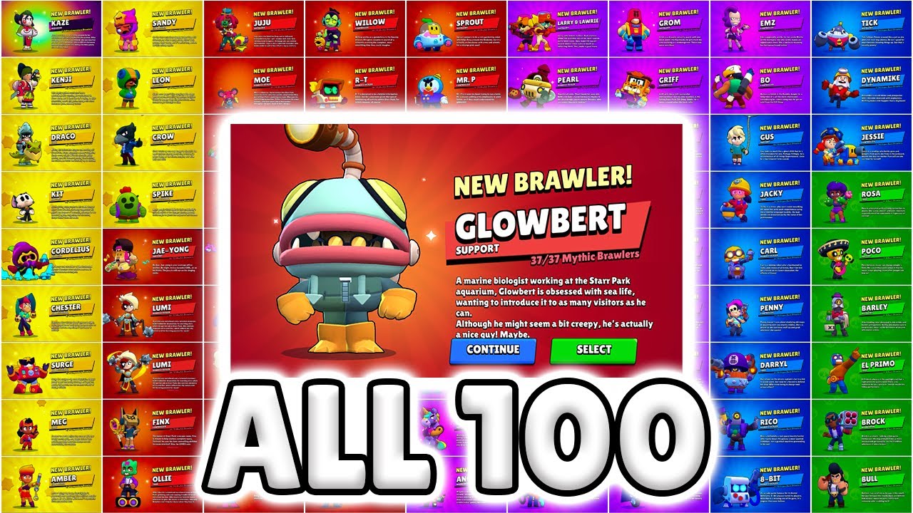 All 100 Brawlers Unlock Animation Glowbert Brawl Stars 2026