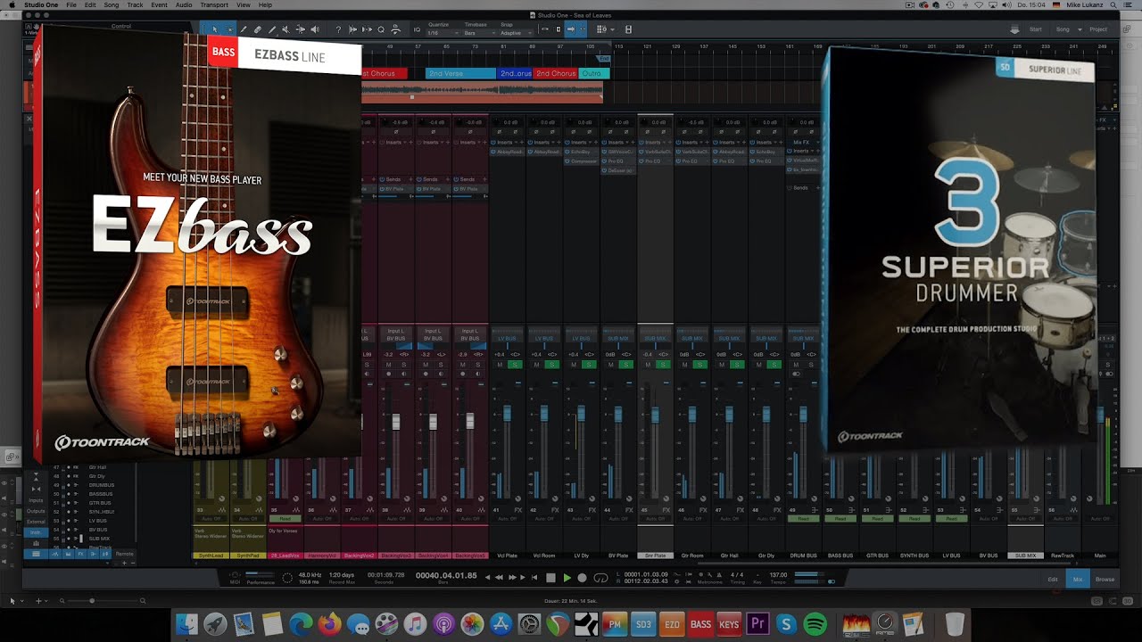 Using Toontrack's EZbass and Superior Drummer 3 in a full mix production