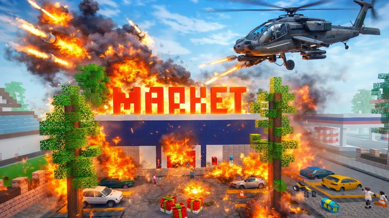 INSANE Helicopter Missile Attack on Market! Huge Explosion & Fire Chaos | School Party Craft! 😱 🔥
