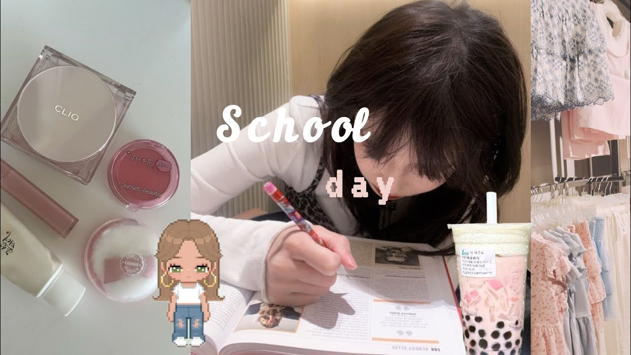 school day [ vlog ] 🌸 Boba tea , morning & night routine , grwm