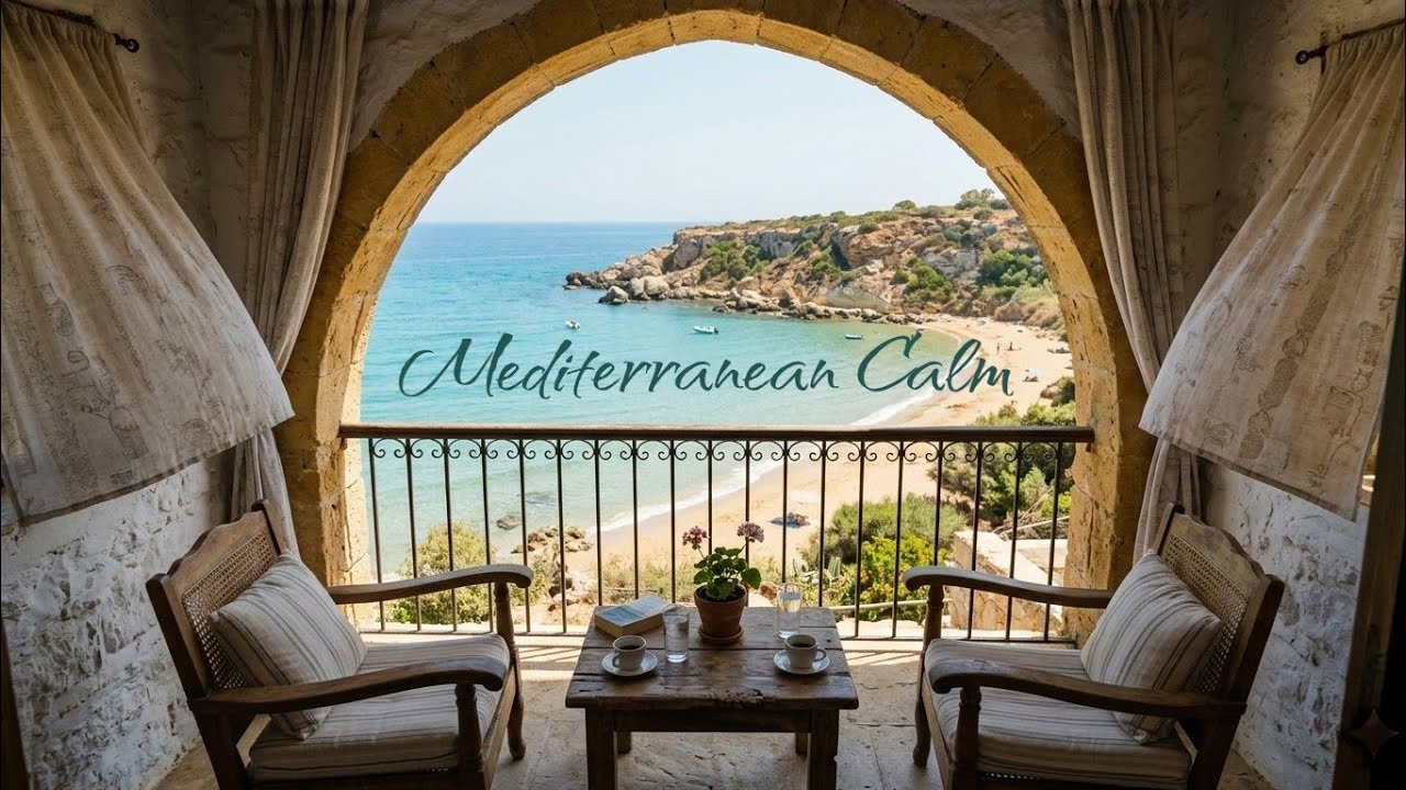1 hour Cyprus mediterranean balcony 🌊 waves, ☀️ sun & 🎶 relaxing chill music 