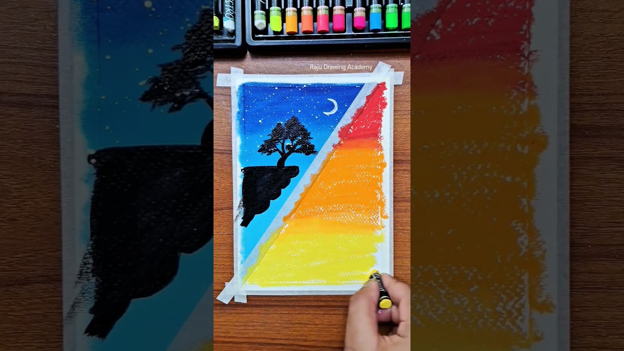 Day Vs Night 😱 Sunset Vs Moonlight Scenery Drawing #shorts #art #drawing #youtubeshorts #creativity