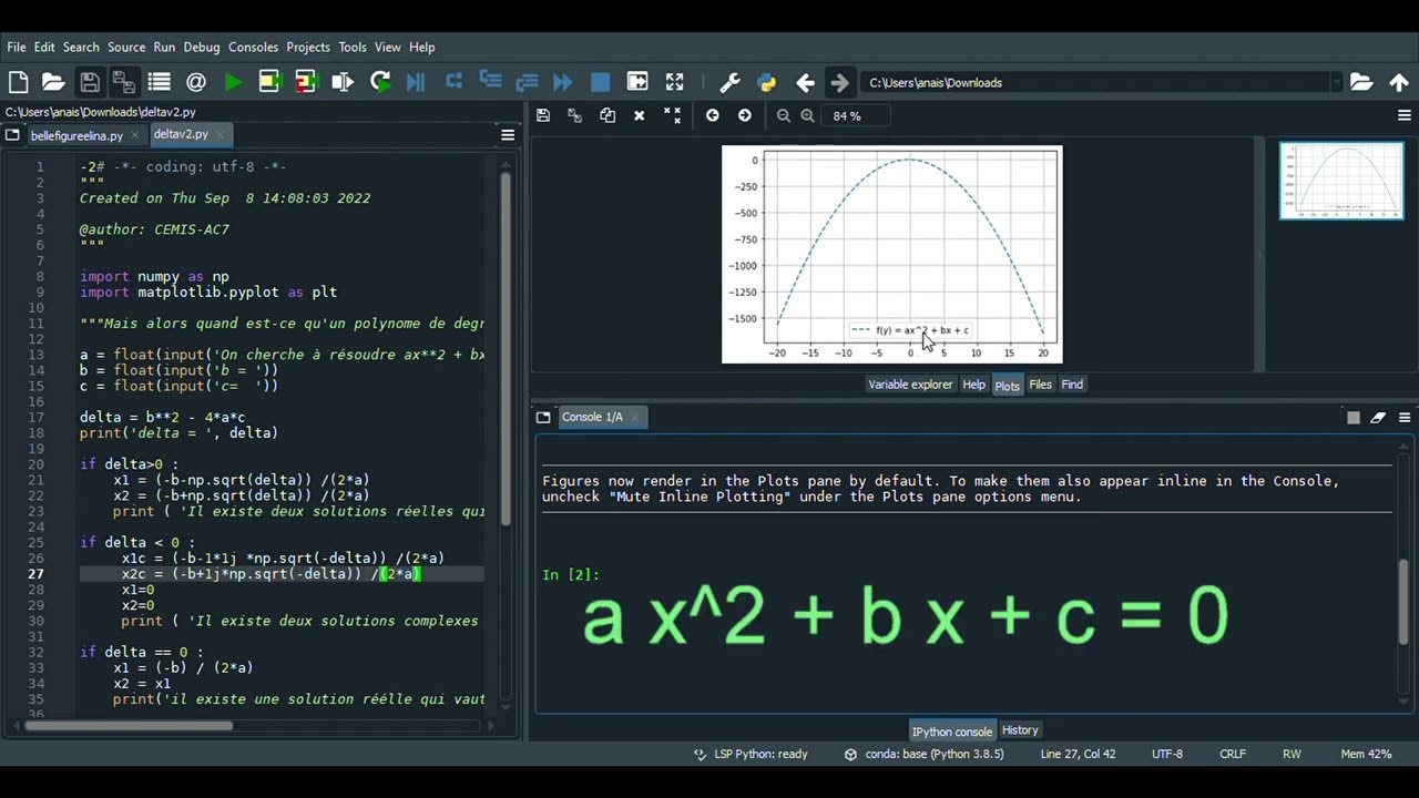 Polynôme d'ordre deux-résolution avec Python! (approche visuelle) ax² + bx + c