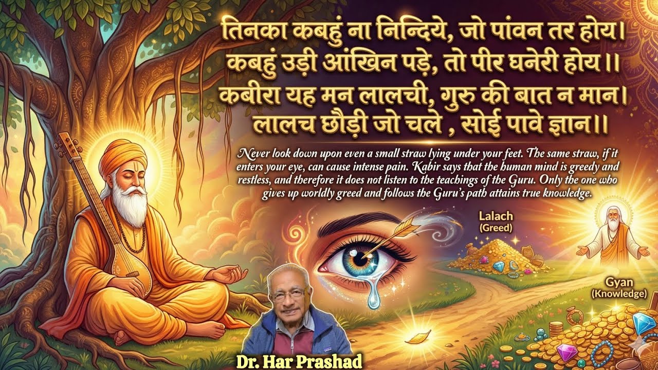 तिनका कबहुं ना निन्दिये, जो पांवन तर होय। कबीरा यह मन लालची, गुरु की बात न मान। #kabir #doha 