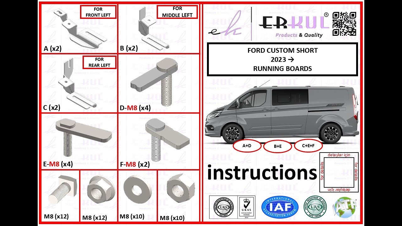 ford custom 2023+ short running boards installation / kısa şase yan basamak montajı