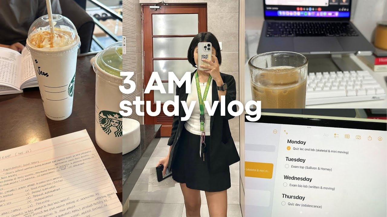 3am pre finals study vlog 🫠 cramming my exam week, all nighter study with me, surviving on coffee