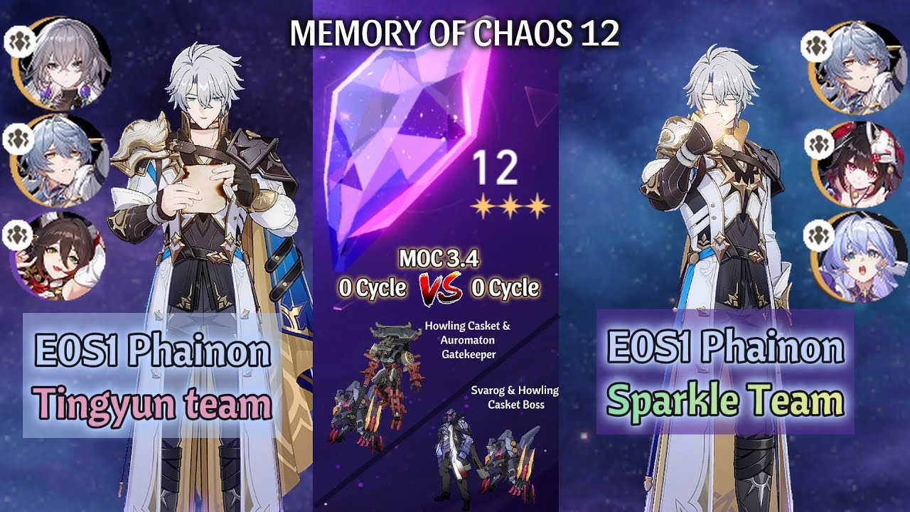 【HSR 3.4】E0S1 Phainon + Bronya + Tingyun Team vs. E2S1 Sparkle + Robin Team | Memory of Chaos 12