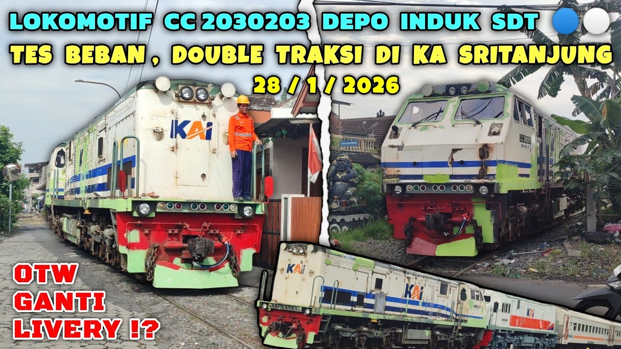LOKOMOTIF WNB CC 2030203 SDT UJICOBA LINTAS, TES BEBAN & DOUBLE TRAKSI DENGAN KERETA API SRITANJUNG