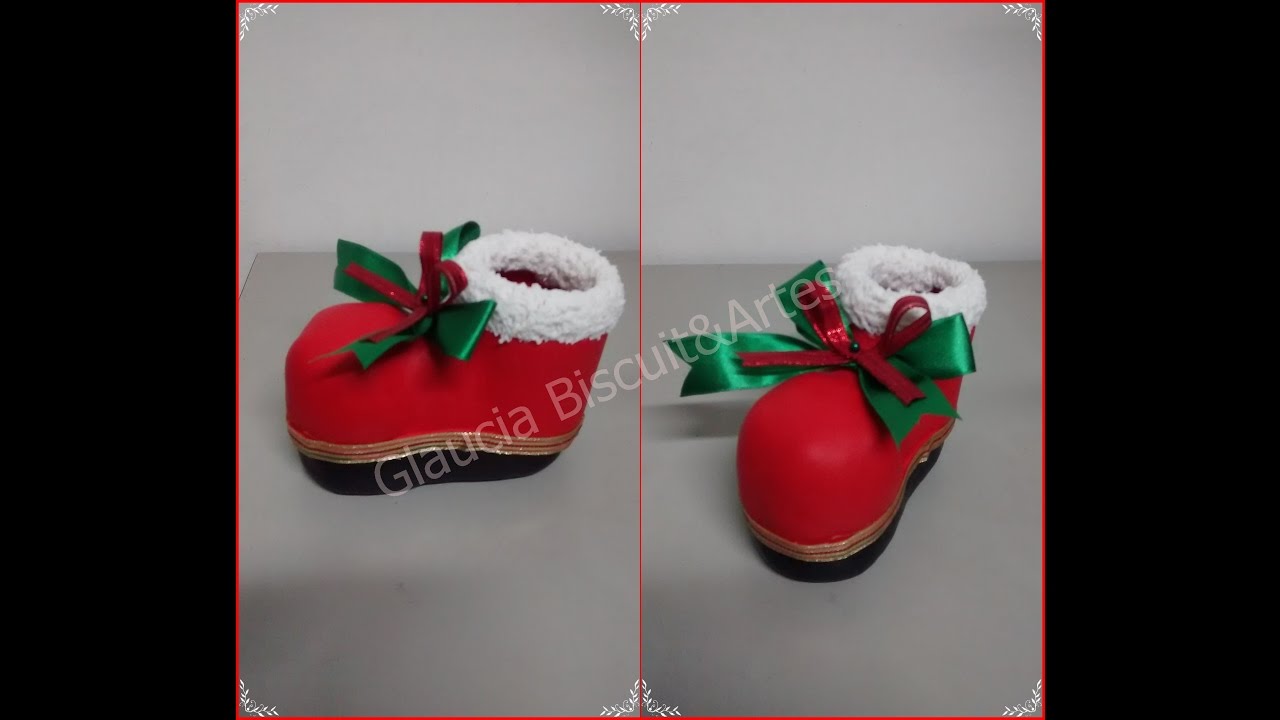 Bota de Papai Noel com garrafinha pet e biscuit - #reciclando