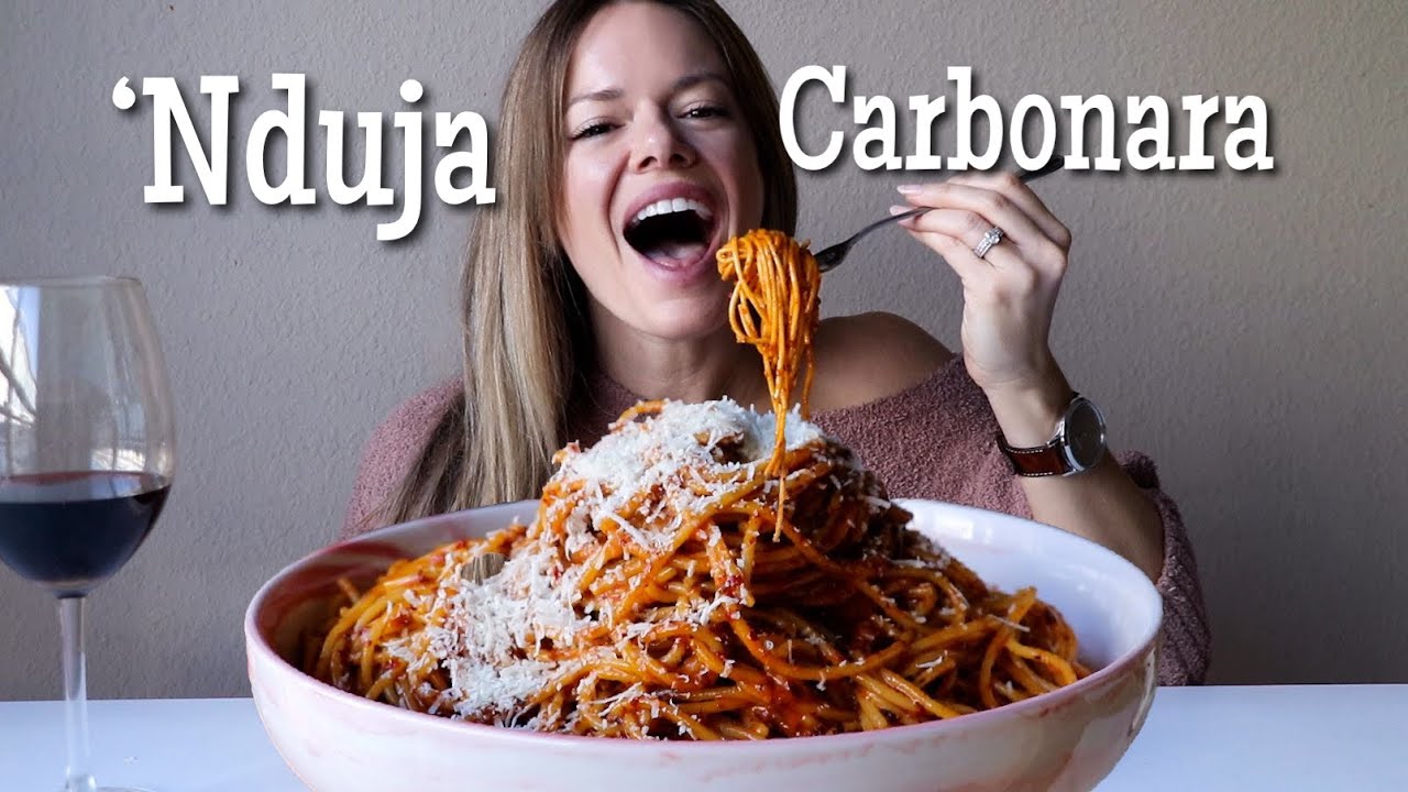 'Nduja Carbonara MUKBANG! Spicy Spreadable Salami Carbonara