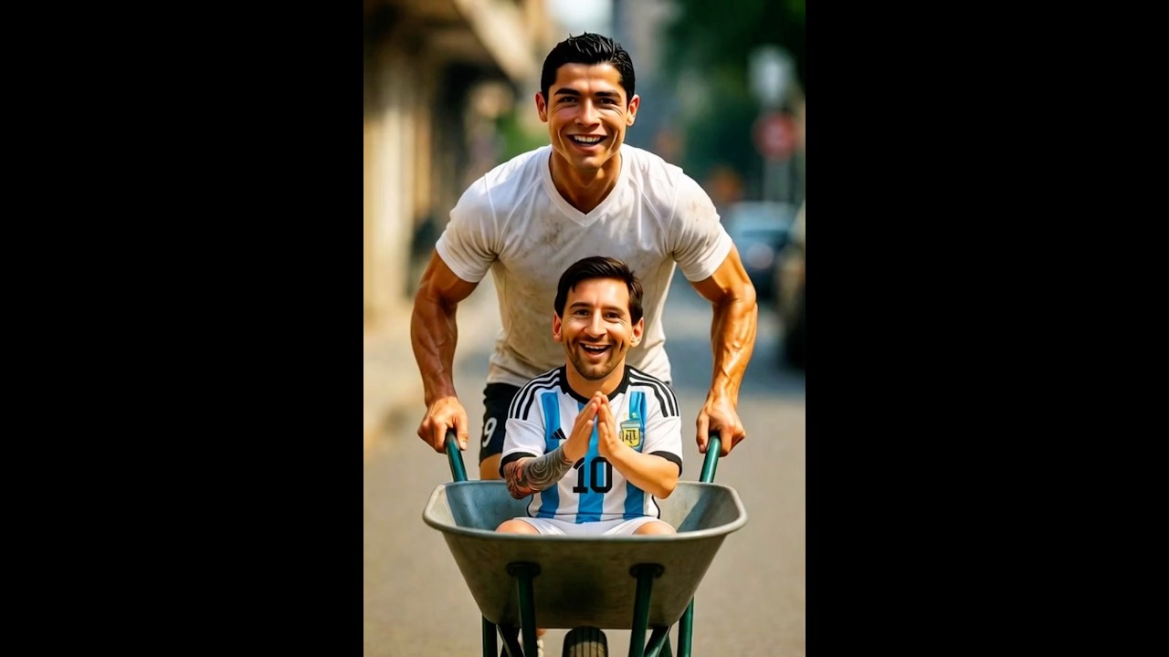 😱 Ronaldo Pushing Mini Messi in a Wheelbarrow! | Cute AI Football Edit