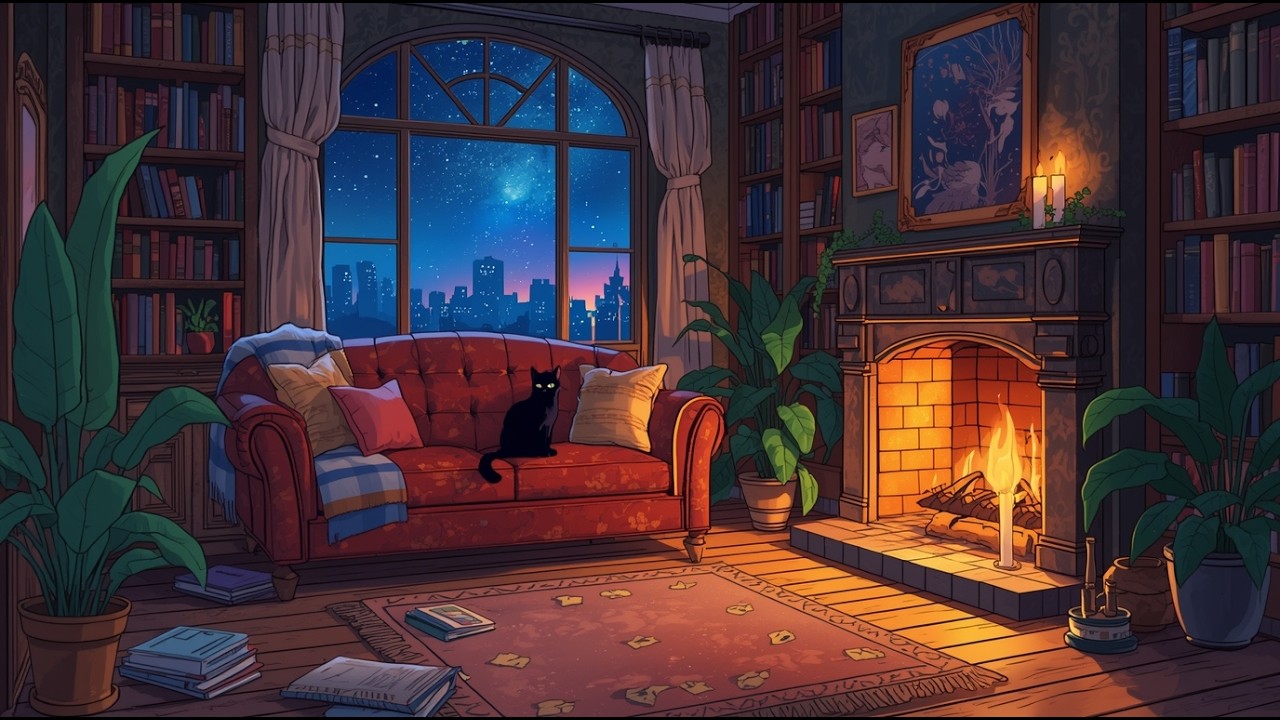 Relaxing Rain & Fireplace Lofi Music 🔥 No Ads Crackling Fire Sounds for Deep Sleep