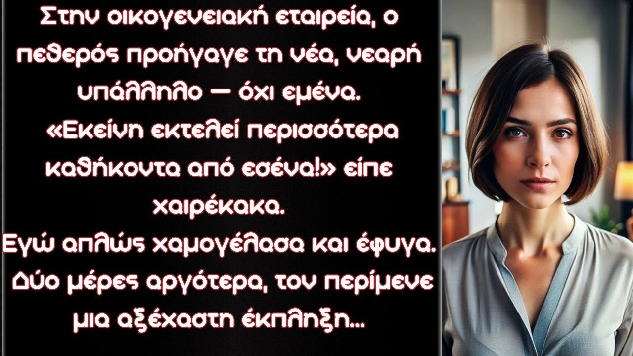 Ο πεθερός προήγαγε μια νεαρή υπάλληλο. Εγώ χαμογέλασα και έφυγα. Δύο μέρες αργότερα, τον περίμενε…