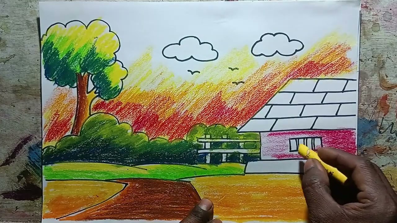 How to draw a village scenery drawing|| Scenery drawing easy step by step #Howtodraw  #Art #Drawing 