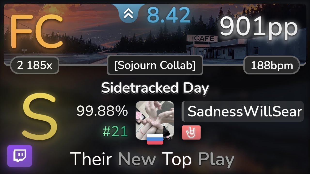 🔴 8.4⭐ SadnessWillSear | VINXIS - Sidetracked Day [Sojourn Collab] +HR 99.88% (#21 901pp FC) - osu!