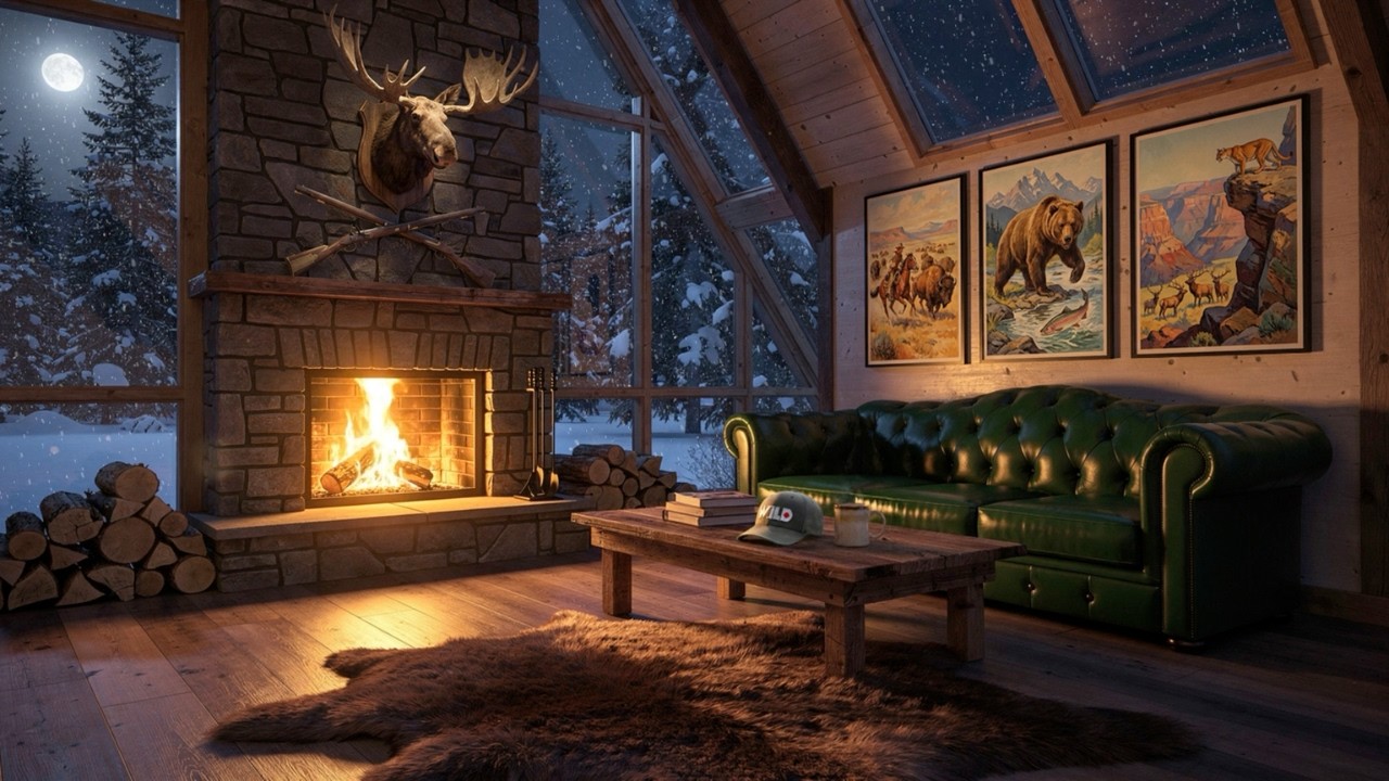 Winter Night in a Hunting Lodge 🔥 Cozy Fireplace Ambience | Relax & Unwind By The Fire Log