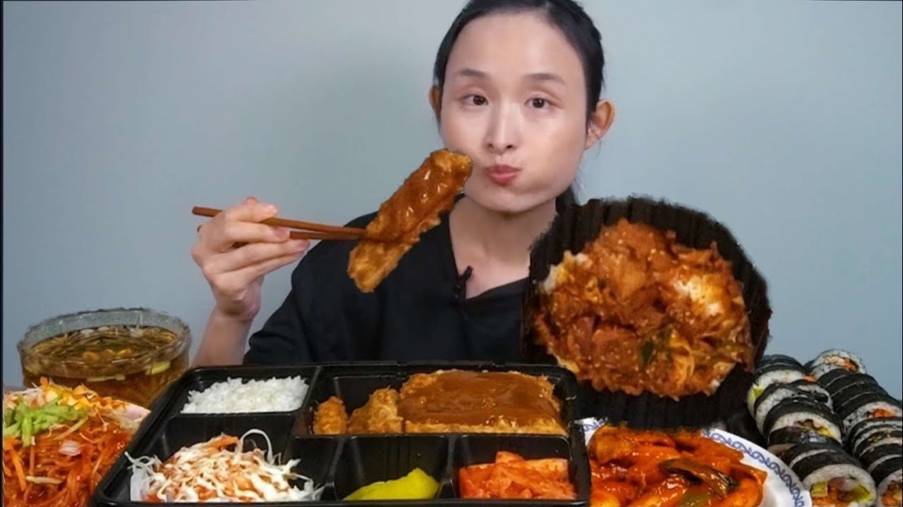 참치김밥, 제육덮밥, 떡볶이, 돈까스, 쫄면 여러가지 분식먹방