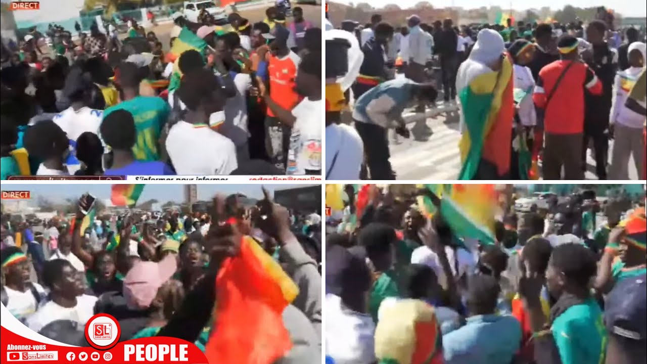 Caravane des lions champions d’afrique belle ambiance des supporters très excitée 