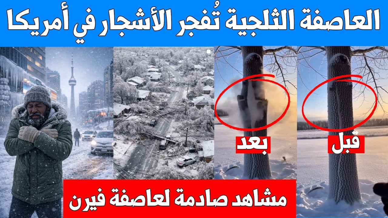 العاصفة الثلجية تُفجر الأشجار في أمريكا مشاهد صادمة لانكسار الأشجار وتحول البحيرات الى جليد