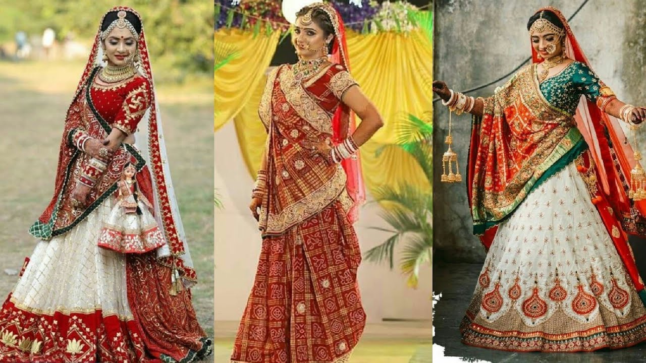 Gujrati bridal look ideas /Gujrati Bridal saree and Lehenga designs