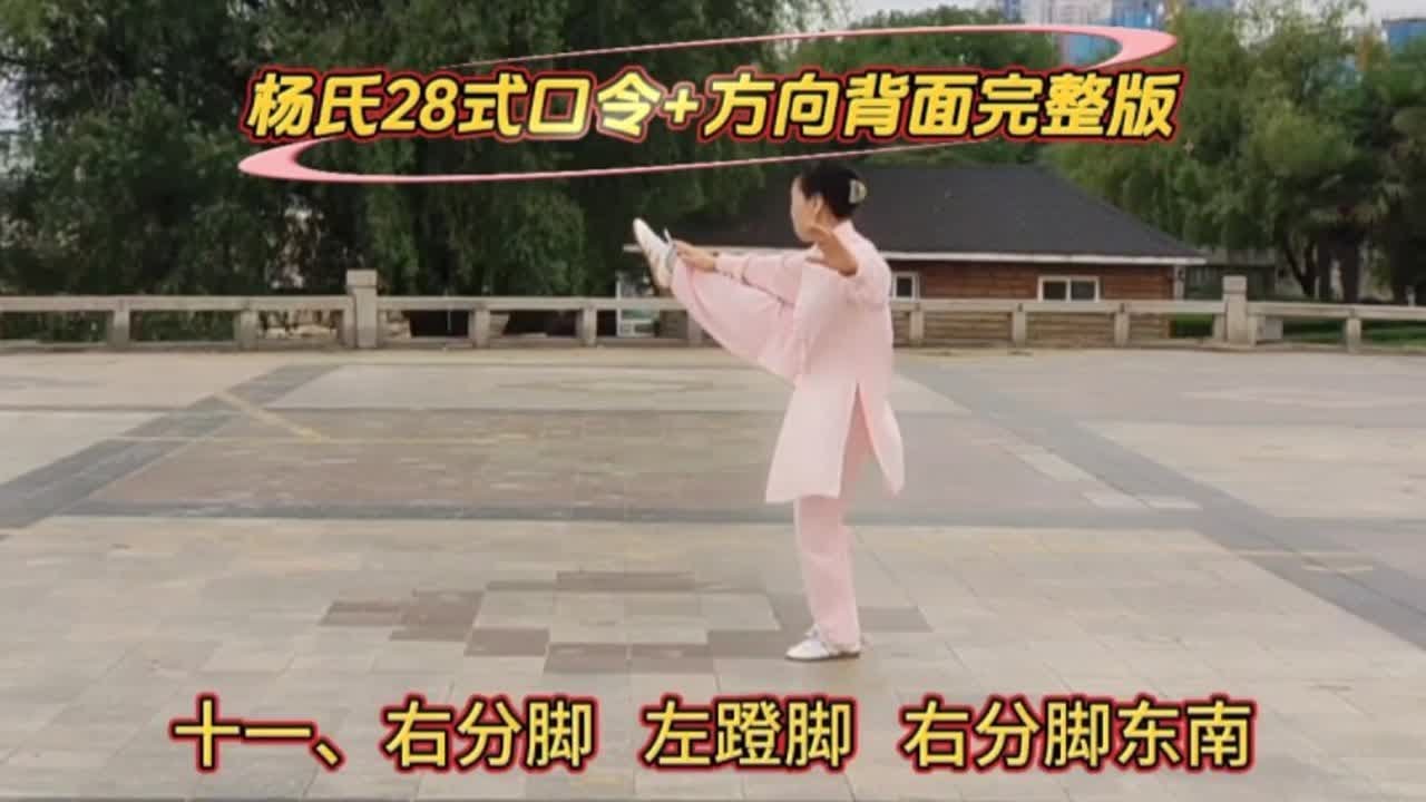 杨氏太极拳28式口令+方向字幕动作同步背面演练，方便初学者跟练！