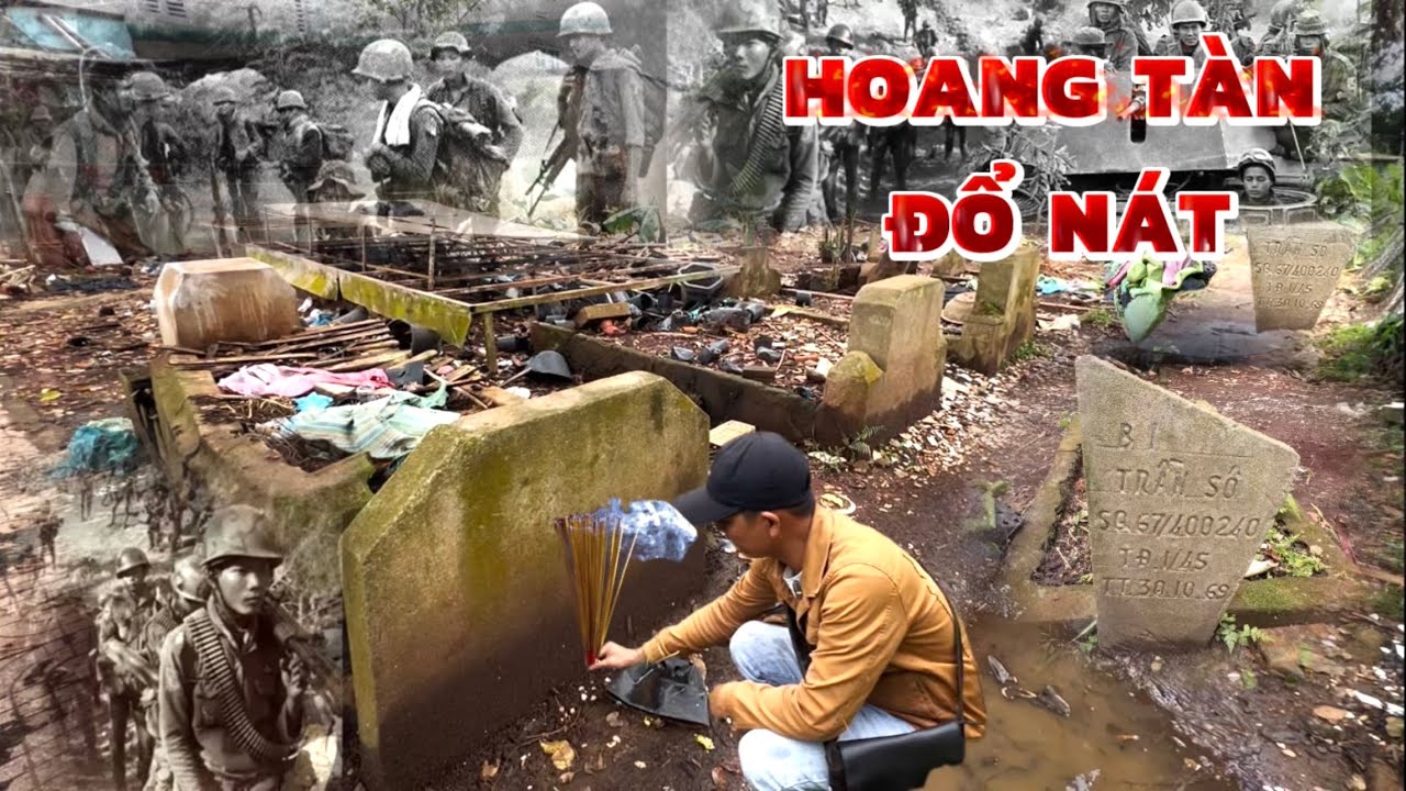 Cảnh tượng hoang tàn đổ nát ở Nghĩa trang Sư đoàn 23 Bộ binh Việt Nam Cộng Hòa