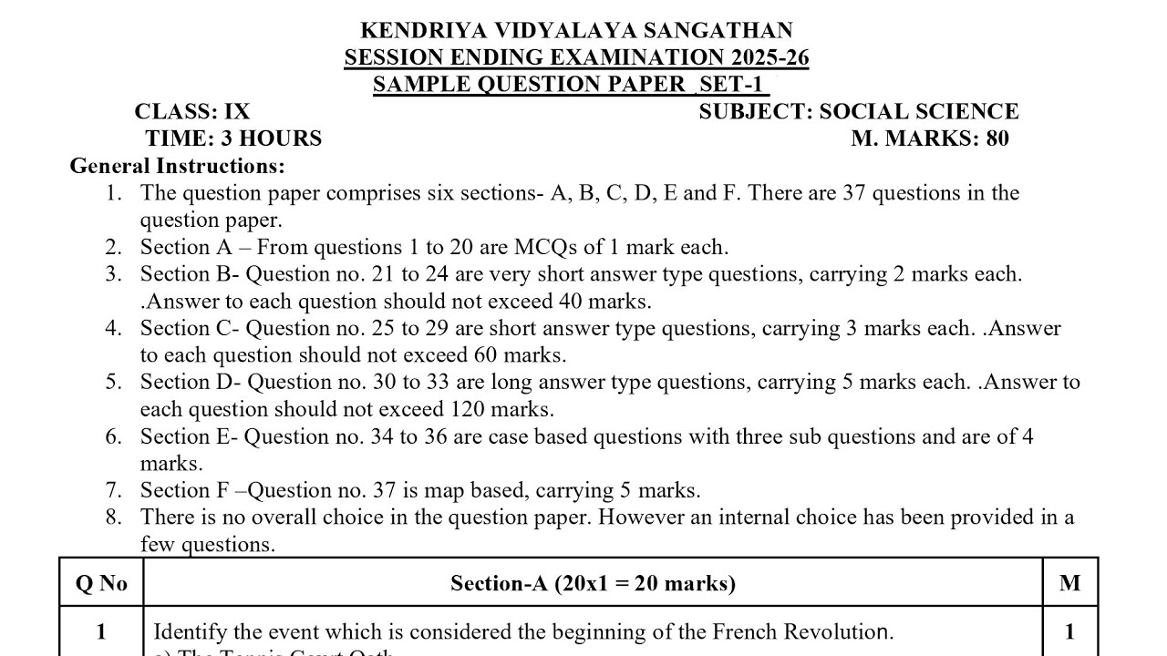 Class-9 Social Science (SSt) / Annual Exam 2026 / SEE Question Paper Session Ending Paper Term2  KVS