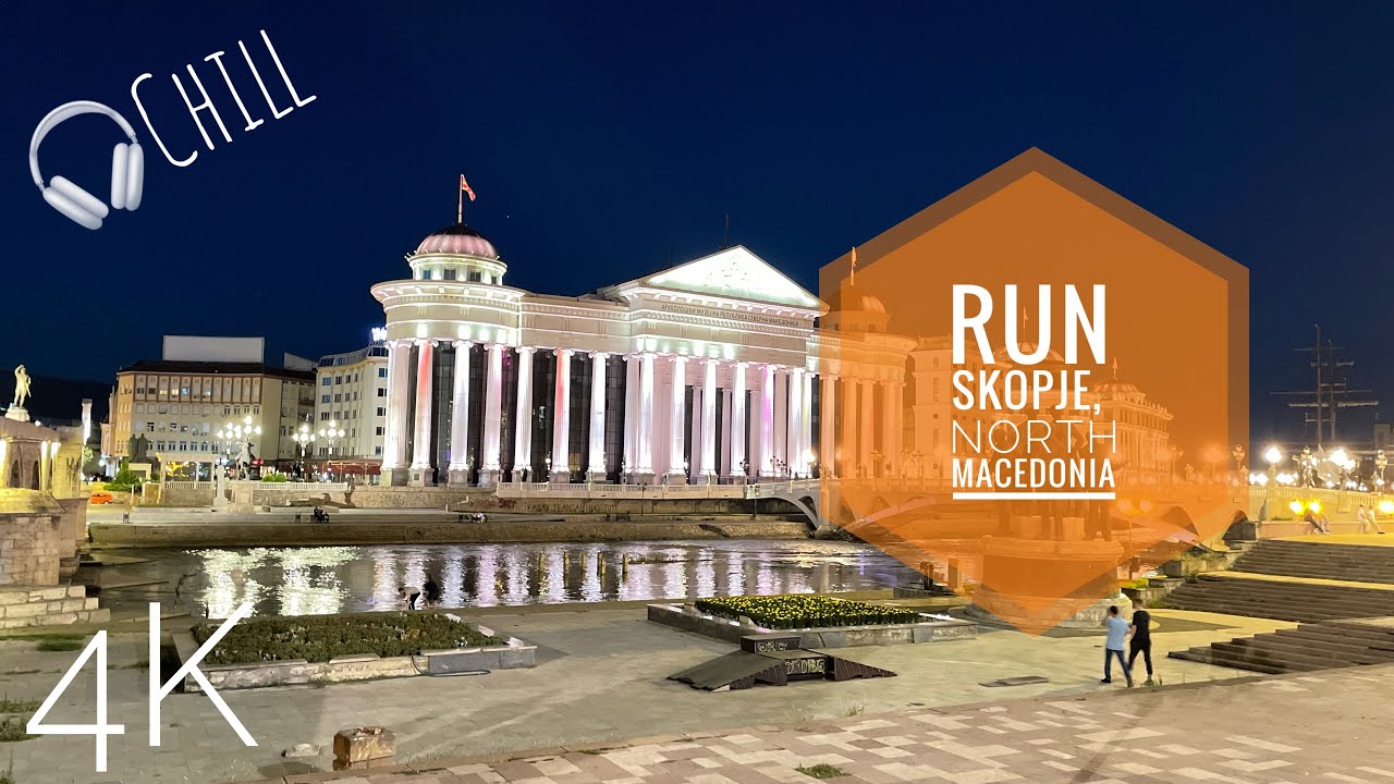 Skopje, capital of North Macedonia 🇲🇰 4K virtual tour run chill music. Balkan Peninsula, Europe.