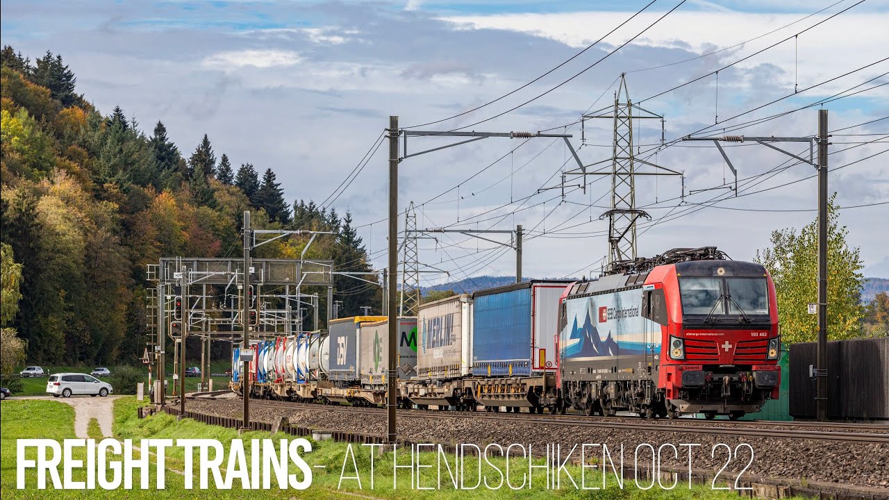 [4K60] Freight Trains / Zugverkehr at Hendschiken (Switzerland) - October 2022
