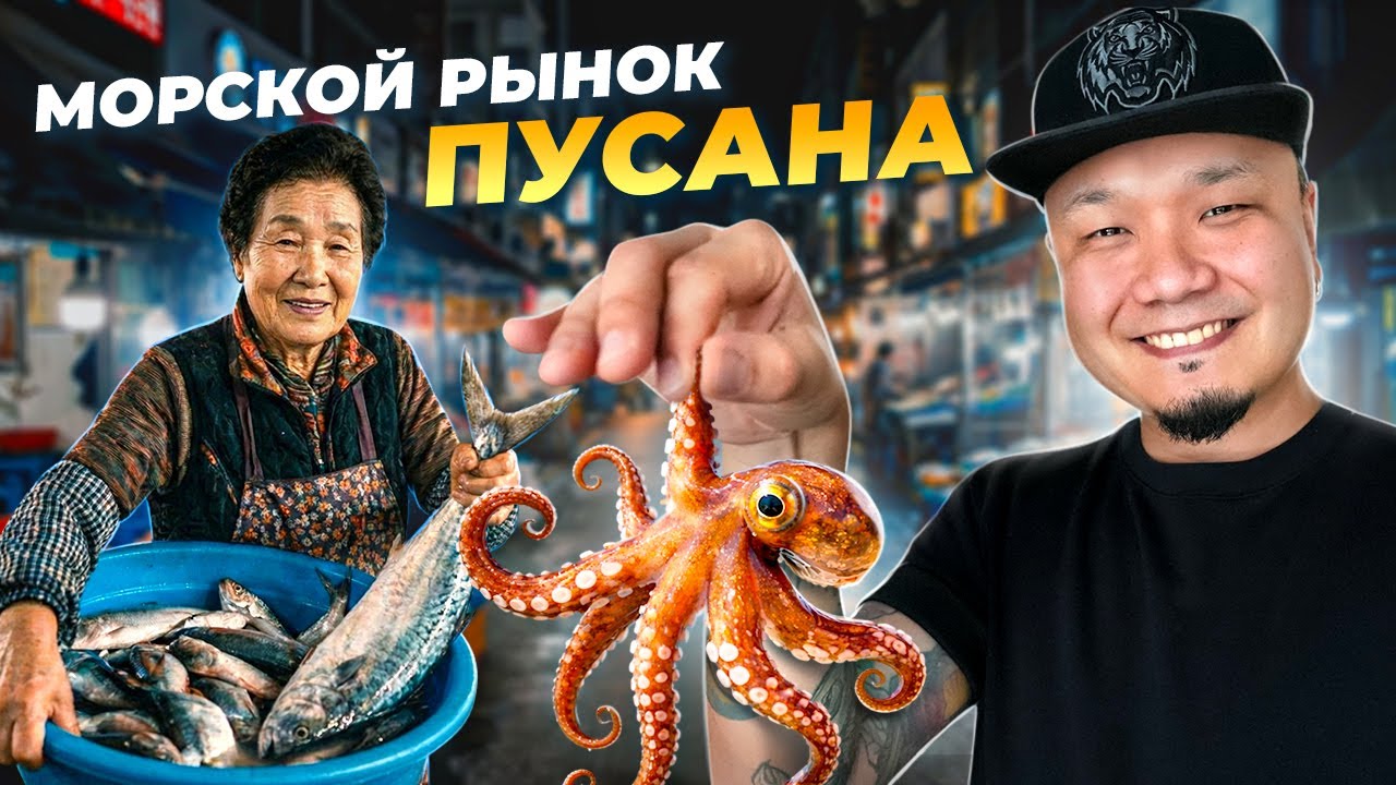 Мой ужин пытался сбежать! Рынок Чагальчхи в ПУСАНЕ: сырой осьминог, морские гребешки и хе из рыбы!