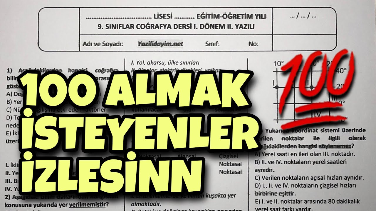9.Sınıf Coğrafya 1.Dönem 2.Yazılı