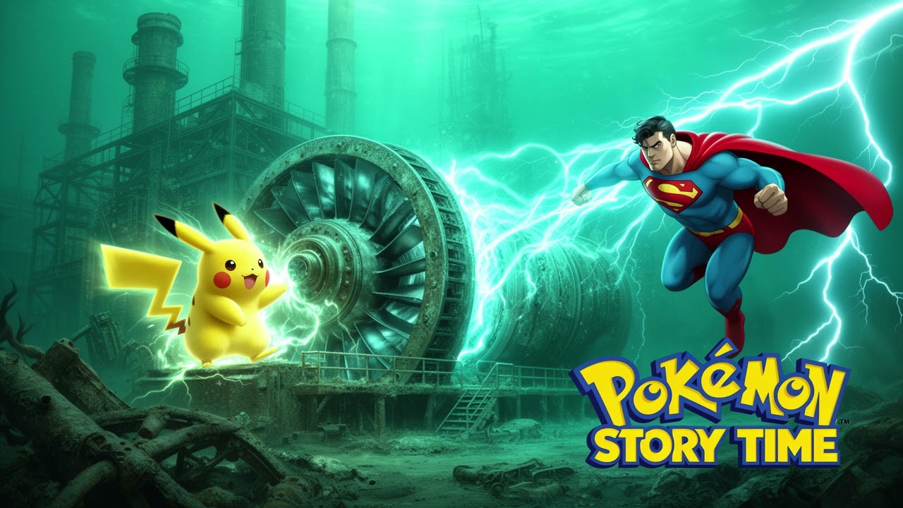 Pokémon Story Time: Pikachu & Superman Stabilize the Sunken Power Plant Beneath the Waves