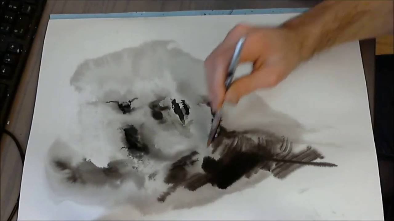Ghost 4- Abstract portrait with india ink- full painting (encre de chine)