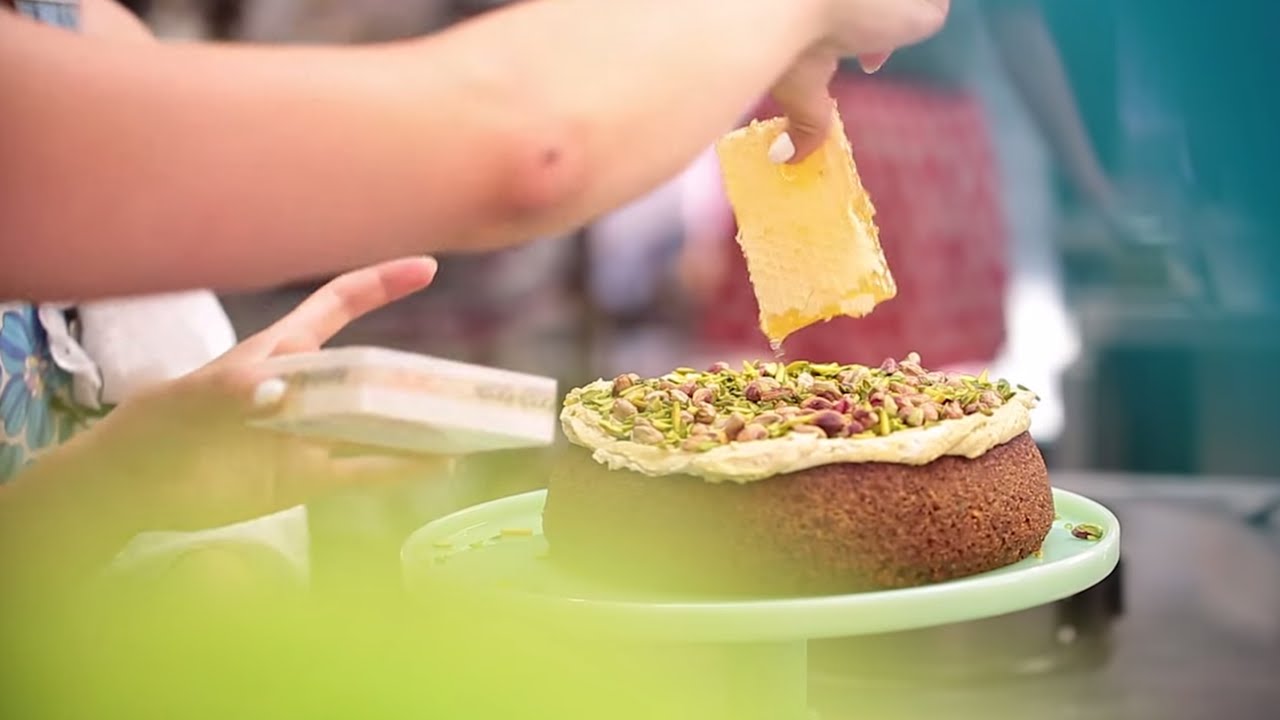 Meringue Girls Pistachio and Honeycomb Cake
