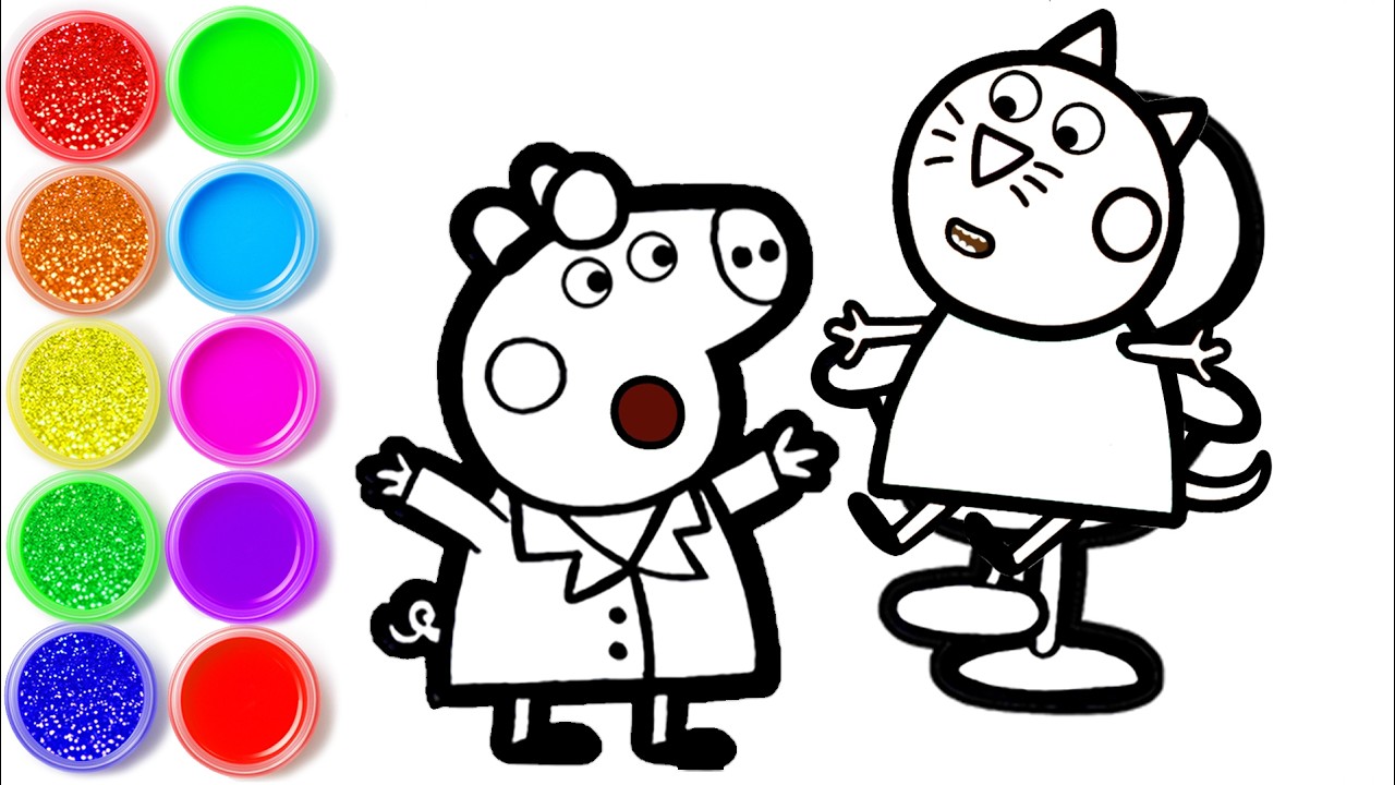 How to draw Peppa Pig For Kids - Peppa Pig and Suzy Sheep Coloring Page
