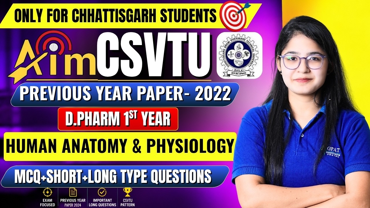 CSVTU D.Pharm 1st Year Human Anatomy & Physiology | Previous Year Paper - 2022 | MCQ, Short, Long